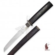 Japonų WAKIZASHI, kàltas grūdintas 95X18 plienas, skersinis uosis, tsuba titanas, bronza