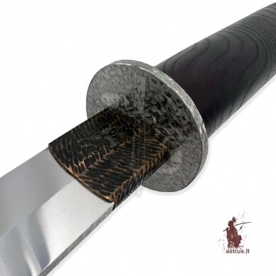 Japanese WAKIZASHI; forged hardened 95X18 steel, crosscut ash, tsuba titanium, brass 3