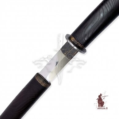 Japonų WAKIZASHI, kàltas grūdintas 95X18 plienas, skersinis uosis, tsuba titanas, bronza 4