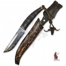 Knife ANGIS-11 handmade forged laminated steel 9XC+95X18, elk horn, bronze