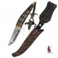 Knife "ANGIS-8"; 9XC(64HRC) & 95X18 laminated steel, elk horn, bronze