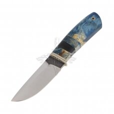 Hunting and Fishing Knife ‘Blue Hunter’ 1; N690 Böhler Uddeholm; Stabilized Karelian Birch; Titanium