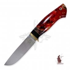 Unique knife "ОМах eXtra"[05] 95X18 stainless forged steel; maple burl stabilized +pigment (bloody red), brass