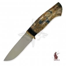 Unique knife "ОМах eXtra"[06] 95X18 stainless forged steel; maple burl stabilized +pigment (green), brass