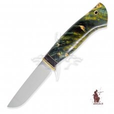 Unique knife "ОМах eXtra"[13] 95X18 stainless forged steel; maple burl stabilized +pigment(emerald), brass