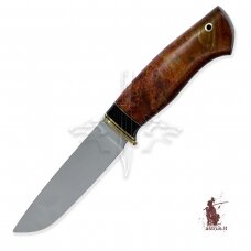 Handmade knife "ОМах eXtra"[19] 95X18 stainless forged steel; maple burl stabilized +pigment(peach), brass