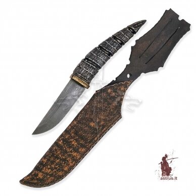 Knife "ANGIS-4"; damascus steel, elk horn, bronze