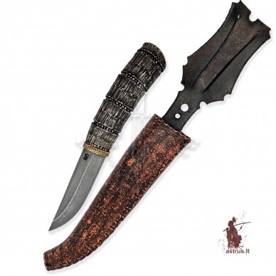 Knife "ANGIS-7"; damascus steel, elk horn, bronze