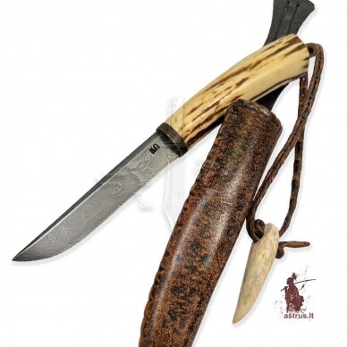 Knife "ANGIS-9"; damascus forged steel, elk horn, bronze 3