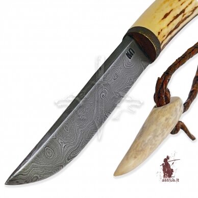 Knife "ANGIS-9"; damascus forged steel, elk horn, bronze 2