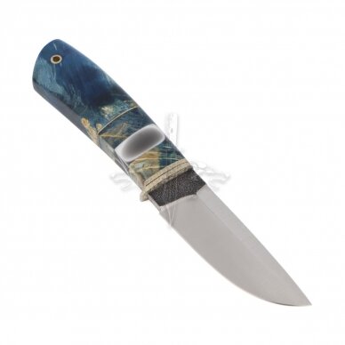 Hunting and Fishing Knife ‘Blue Hunter’ 1; N690 Böhler Uddeholm; Stabilized Karelian Birch; Titanium 1