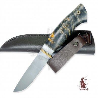 Knife "ОМах eXtra"[01] 95X18 stainless forged steel; maple burl stabilized +pigment (marble), brass 3