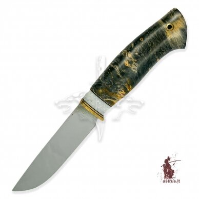 Knife "ОМах eXtra"[01] 95X18 stainless forged steel; maple burl stabilized +pigment (marble), brass