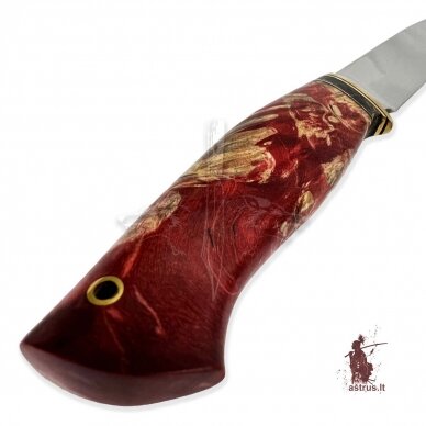 Knife "ОМах eXtra"[02] 95X18 stainless forged steel; maple burl stabilized +pigment (bloody red), brass 2