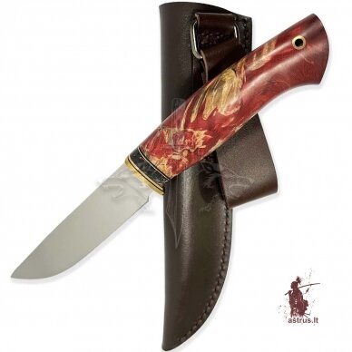 Knife "ОМах eXtra"[02] 95X18 stainless forged steel; maple burl stabilized +pigment (bloody red), brass 3