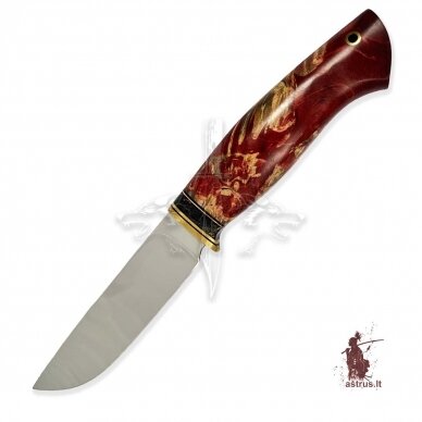 Knife "ОМах eXtra"[02] 95X18 stainless forged steel; maple burl stabilized +pigment (bloody red), brass