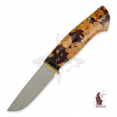 Unique knife "ОМах eXtra"[03] 95X18 stainless forged steel; maple burl stabilized +pigment (nature), brass