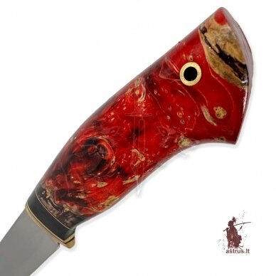 Unique knife "ОМах eXtra"[05] 95X18 stainless forged steel; maple burl stabilized +pigment (bloody red), brass 2