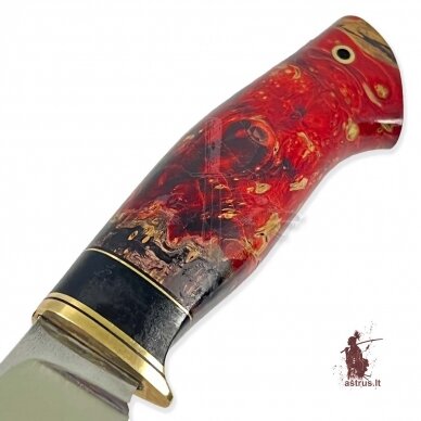 Unique knife "ОМах eXtra"[05] 95X18 stainless forged steel; maple burl stabilized +pigment (bloody red), brass 1