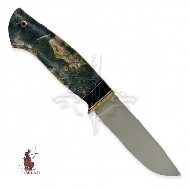 Unique knife "ОМах eXtra"[06] 95X18 stainless forged steel; maple burl stabilized +pigment (green), brass 3