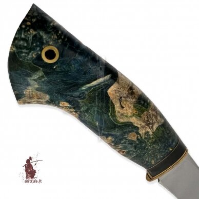 Unique knife "ОМах eXtra"[06] 95X18 stainless forged steel; maple burl stabilized +pigment (green), brass 5