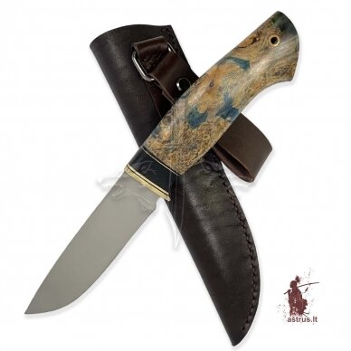 Unique knife "ОМах eXtra"[06] 95X18 stainless forged steel; maple burl stabilized +pigment (green), brass 6