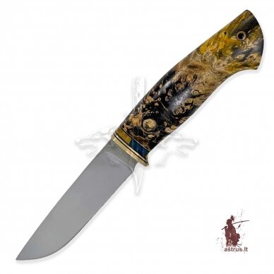 Unique knife "ОМах eXtra"[07] 95X18 stainless forged steel; maple burl stabilized +pigment(yellow), brass