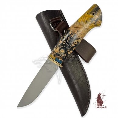 Unique knife "ОМах eXtra"[07] 95X18 stainless forged steel; maple burl stabilized +pigment(yellow), brass 3