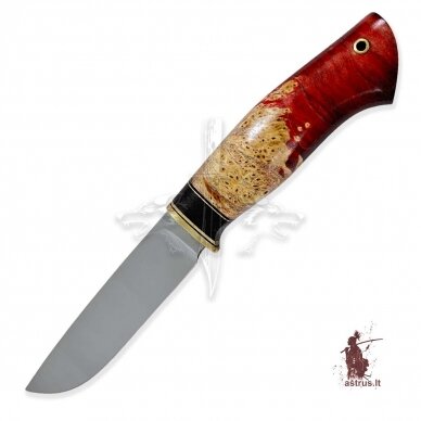 Unique knife "ОМах eXtra"[08] 95X18 stainless forged steel; maple burl stabilized +pigment(red), brass