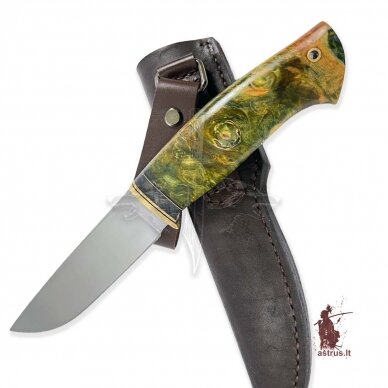 Unique knife "ОМах eXtra"[10] 95X18 stainless forged steel; maple burl stabilized +pigment(green), brass 3