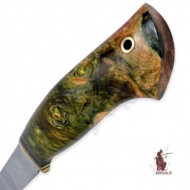 Unique knife "ОМах eXtra"[10] 95X18 stainless forged steel; maple burl stabilized +pigment(green), brass 1