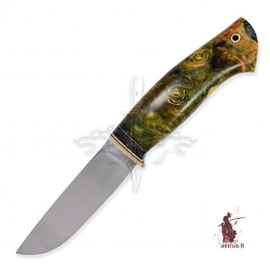 Unique knife "ОМах eXtra"[10] 95X18 stainless forged steel; maple burl stabilized +pigment(green), brass