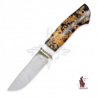 Unique knife "ОМах eXtra"[11] 95X18 stainless forged steel; maple burl stabilized +pigment, brass