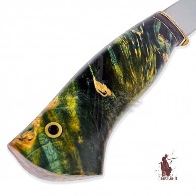 Unique knife "ОМах eXtra"[13] 95X18 stainless forged steel; maple burl stabilized +pigment(emerald), brass 1