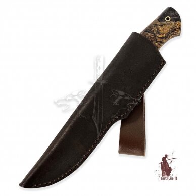 Handmade knife "ОМах eXtra"[14] 95X18 stainless forged steel; maple burl stabilized +pigment, brass 5