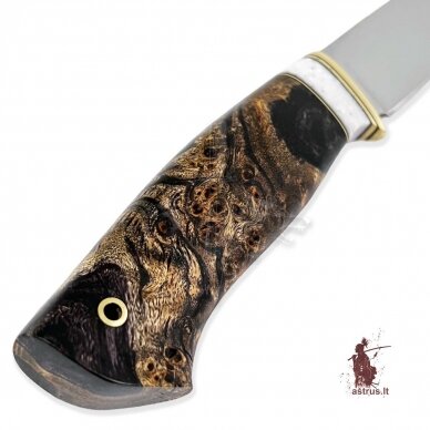 Handmade knife "ОМах eXtra"[14] 95X18 stainless forged steel; maple burl stabilized +pigment, brass 1