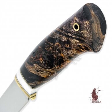 Handmade knife "ОМах eXtra"[14] 95X18 stainless forged steel; maple burl stabilized +pigment, brass 2