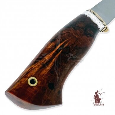 Handmade knife "ОМах eXtra"[15] 95X18 stainless forged steel; maple burl stabilized +pigment, brass 1