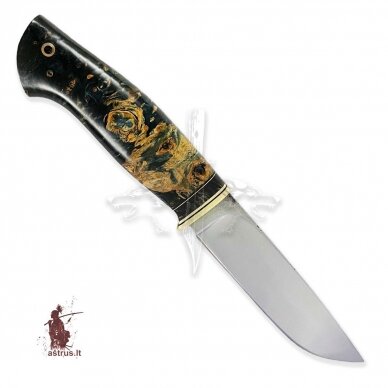 Handmade knife "ОМах eXtra"[16] 95X18 stainless forged steel; maple burl stabilized +pigment(azure dragon), brass 1