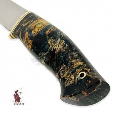 Handmade knife "ОМах eXtra"[16] 95X18 stainless forged steel; maple burl stabilized +pigment(azure dragon), brass 2