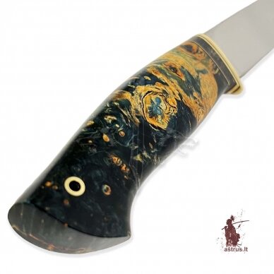 Handmade knife "ОМах eXtra"[16] 95X18 stainless forged steel; maple burl stabilized +pigment(azure dragon), brass 3