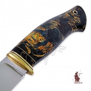 Handmade knife "ОМах eXtra"[16] 95X18 stainless forged steel; maple burl stabilized +pigment(azure dragon), brass 4