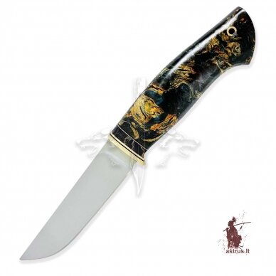 Handmade knife "ОМах eXtra"[16] 95X18 stainless forged steel; maple burl stabilized +pigment(azure dragon), brass