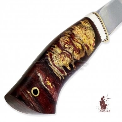 Handmade knife "ОМах eXtra"[17] 95X18 stainless forged steel; maple burl stabilized +pigment(cherry), brass 1