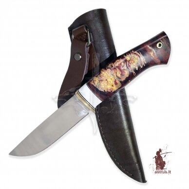 Handmade knife "ОМах eXtra"[17] 95X18 stainless forged steel; maple burl stabilized +pigment(cherry), brass 4