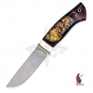 Handmade knife "ОМах eXtra"[17] 95X18 stainless forged steel; maple burl stabilized +pigment(cherry), brass