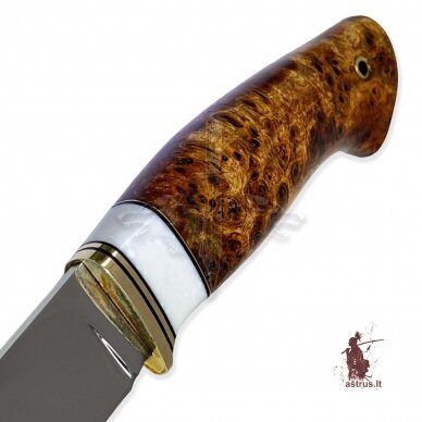 Handmade knife "ОМах eXtra"[18] 95X18 stainless forged steel; maple burl stabilized +pigment, brass 2