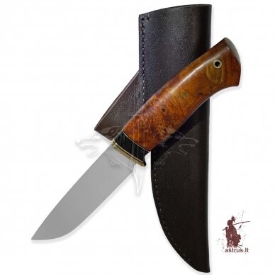 Handmade knife "ОМах eXtra"[19] 95X18 stainless forged steel; maple burl stabilized +pigment(peach), brass 3