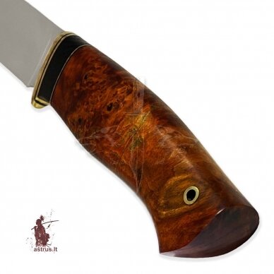 Handmade knife "ОМах eXtra"[19] 95X18 stainless forged steel; maple burl stabilized +pigment(peach), brass 1