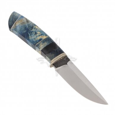 Hunting and Fishing Knife ‘Blue Hunter’ 2; N690 Böhler Uddeholm; Stabilized Karelian Birch; Titanium 1